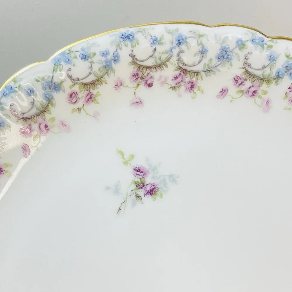 Set of 4 JPL Jean Pouyat Limoges‎ France Pink Blue Garland Floral Plates 8.5
